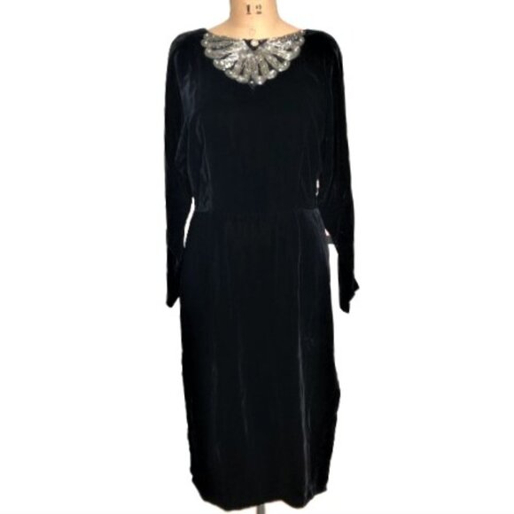 Vintage velvet lace up back beaded sequin dress - Picture 1 of 16